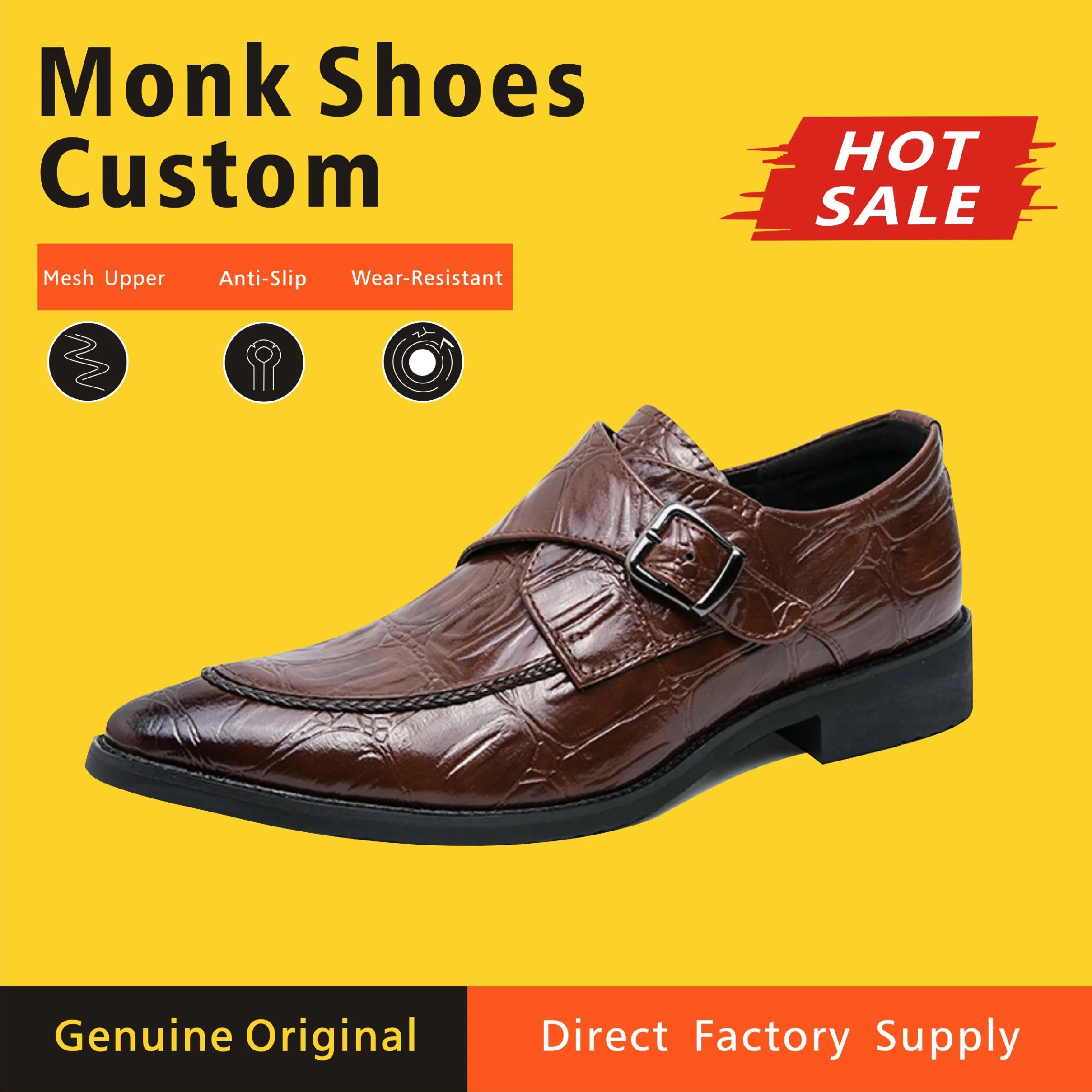 Men Single Monk Strap Dress Shoes Croc Embossed Upper Buckle Decor Pointed Toe Business Formal Leather Shoes for Office Party