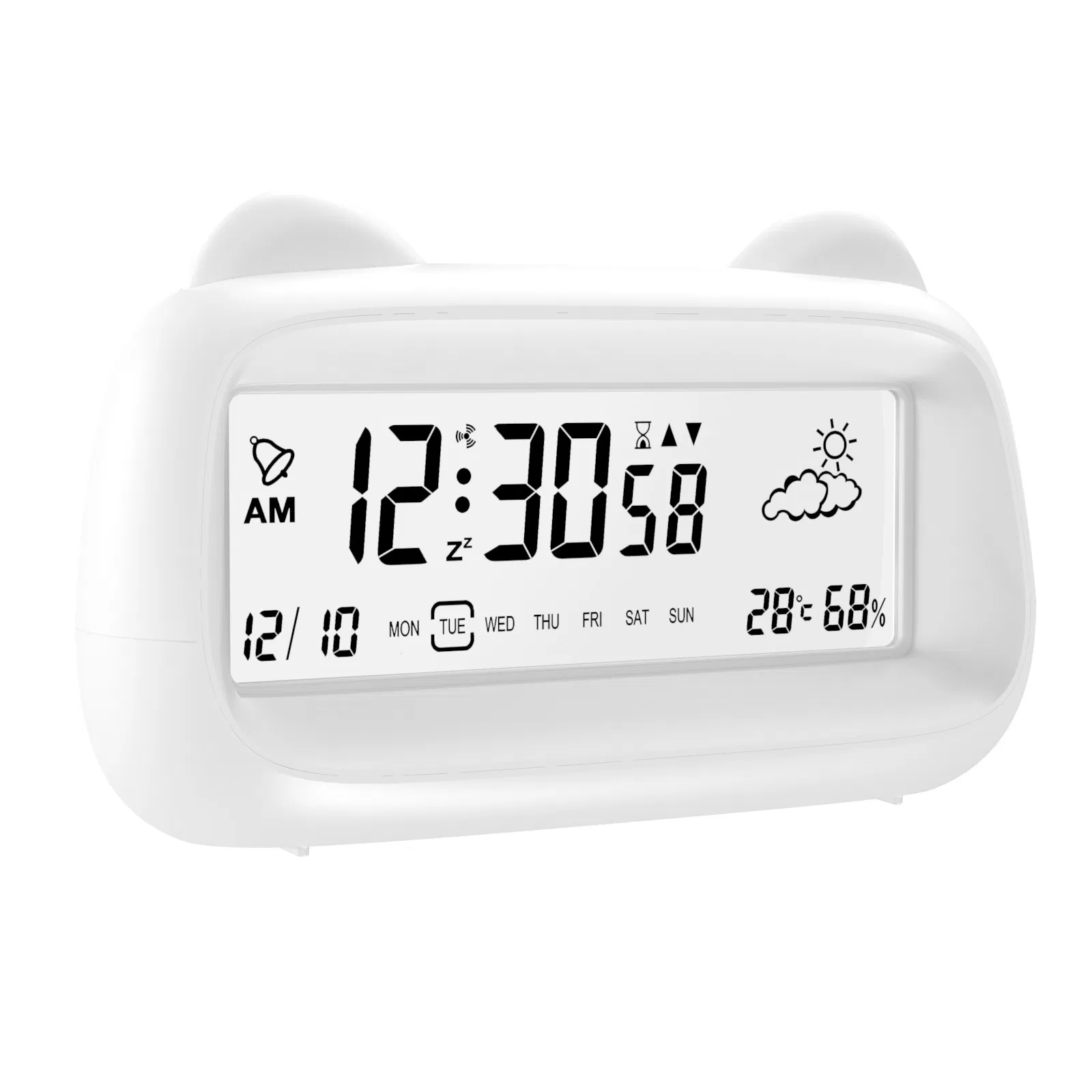 Cartoon Cat-Shaped Large Electronic Alarm Clock with Temperature Display Silent and Backlight Simple Design for Desk Use