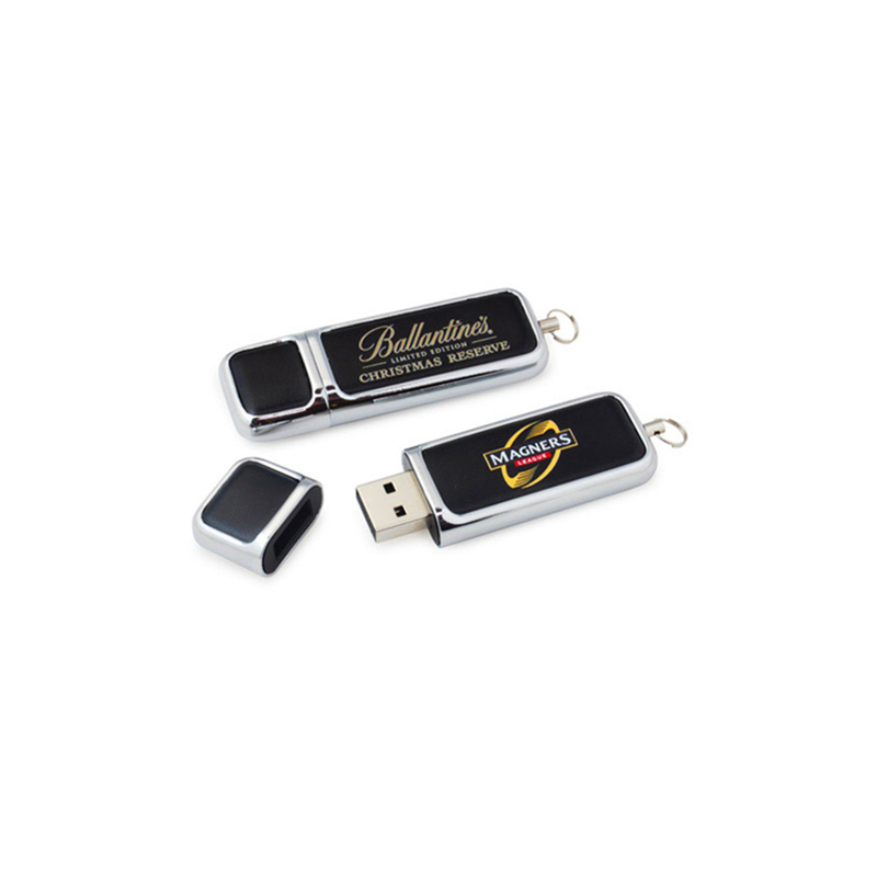 Embossed Logo Business Leather Case Metal Buckle Leather USB Flash Drive
