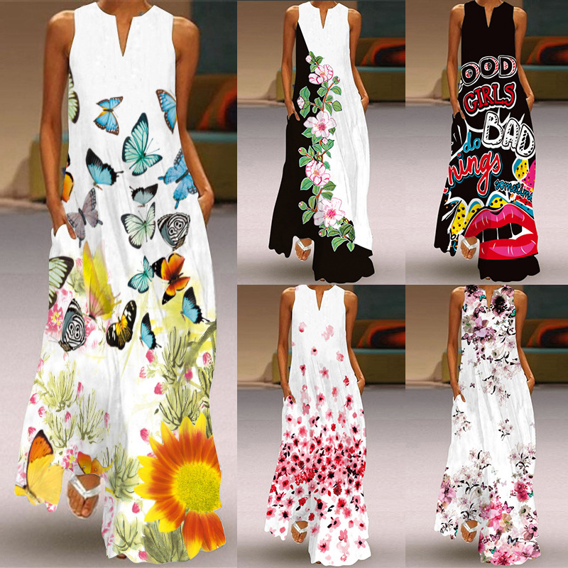 New Design Floral Women Dresses Beach Resort Casual Comfortable Women Sleeveless Lady Dress