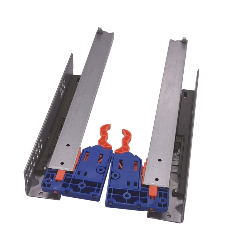 Three Fold Soft Close Concealed Full Extension Hidden Undermount Kitchen Buffer Rail Metal Steel Drawer Slide with Locking Rubber Strip Ball Bearing