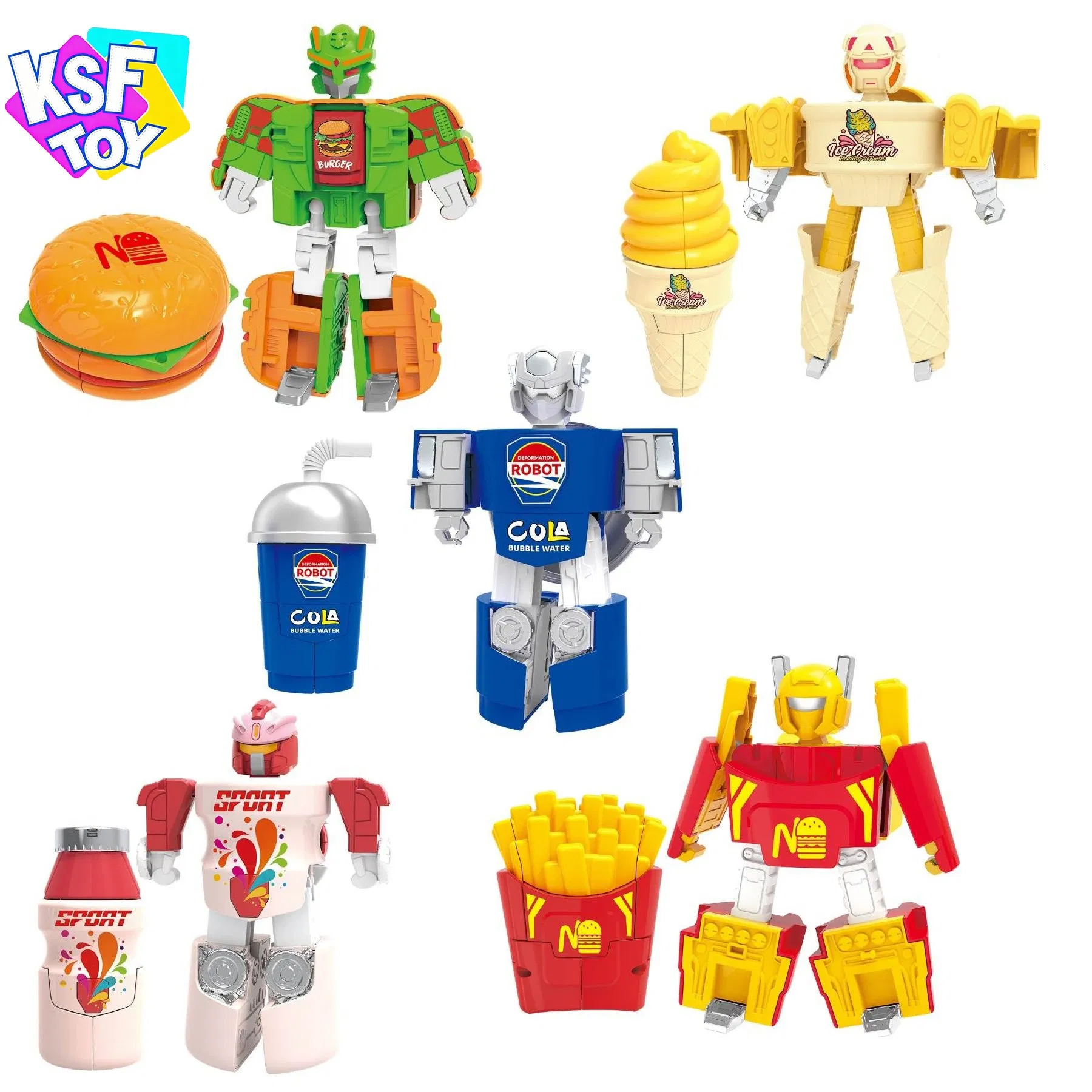 5PCS Fast Food Robot Set Burger Fries Cola Transformation Toy for Kid Party Favor Stem Educational Pocket Toy Bulk Wholesale