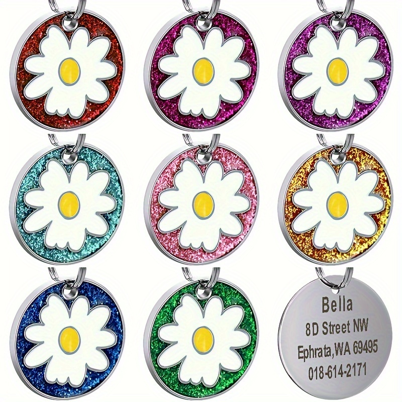 Personalized Daisy Pet ID Tag Custom Engraved Name Address Dog Tag