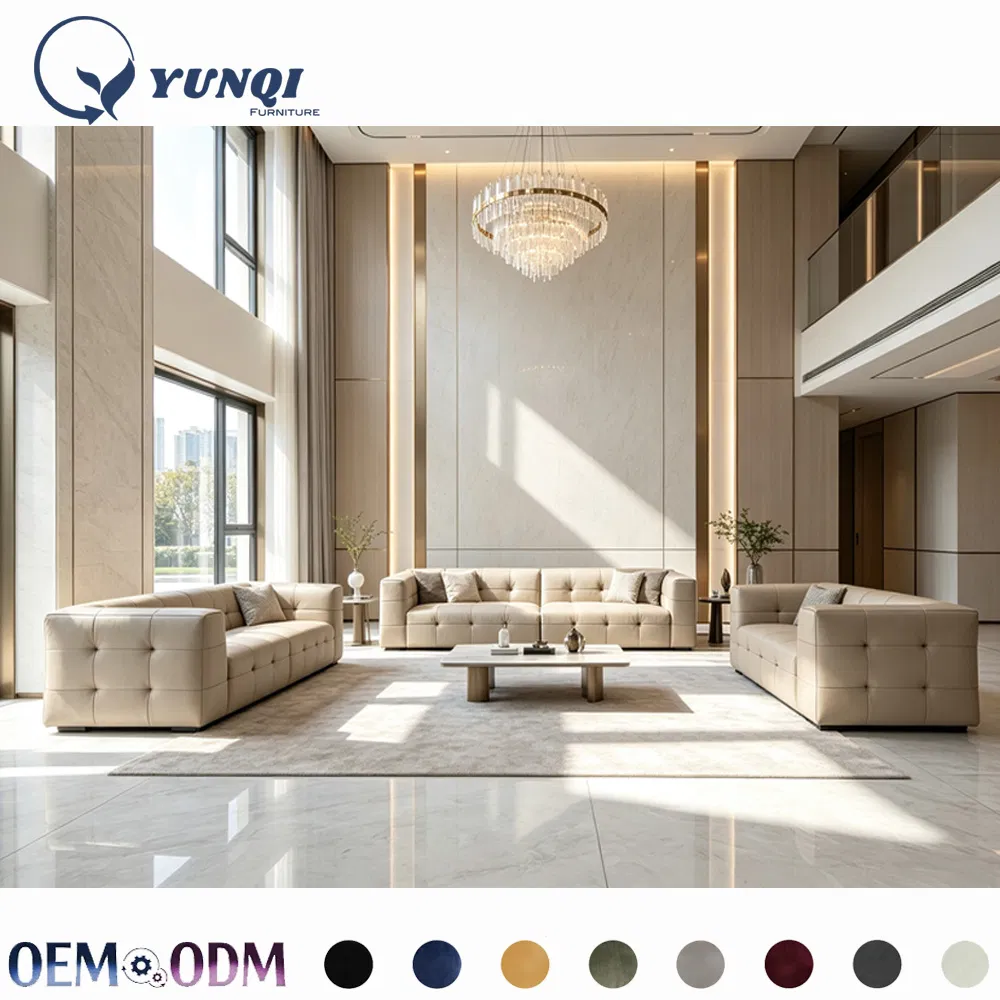 Modern Style Modular Sofa Foshan Tufted Full Oil-Wax Leather Straight Sofa for Living Room