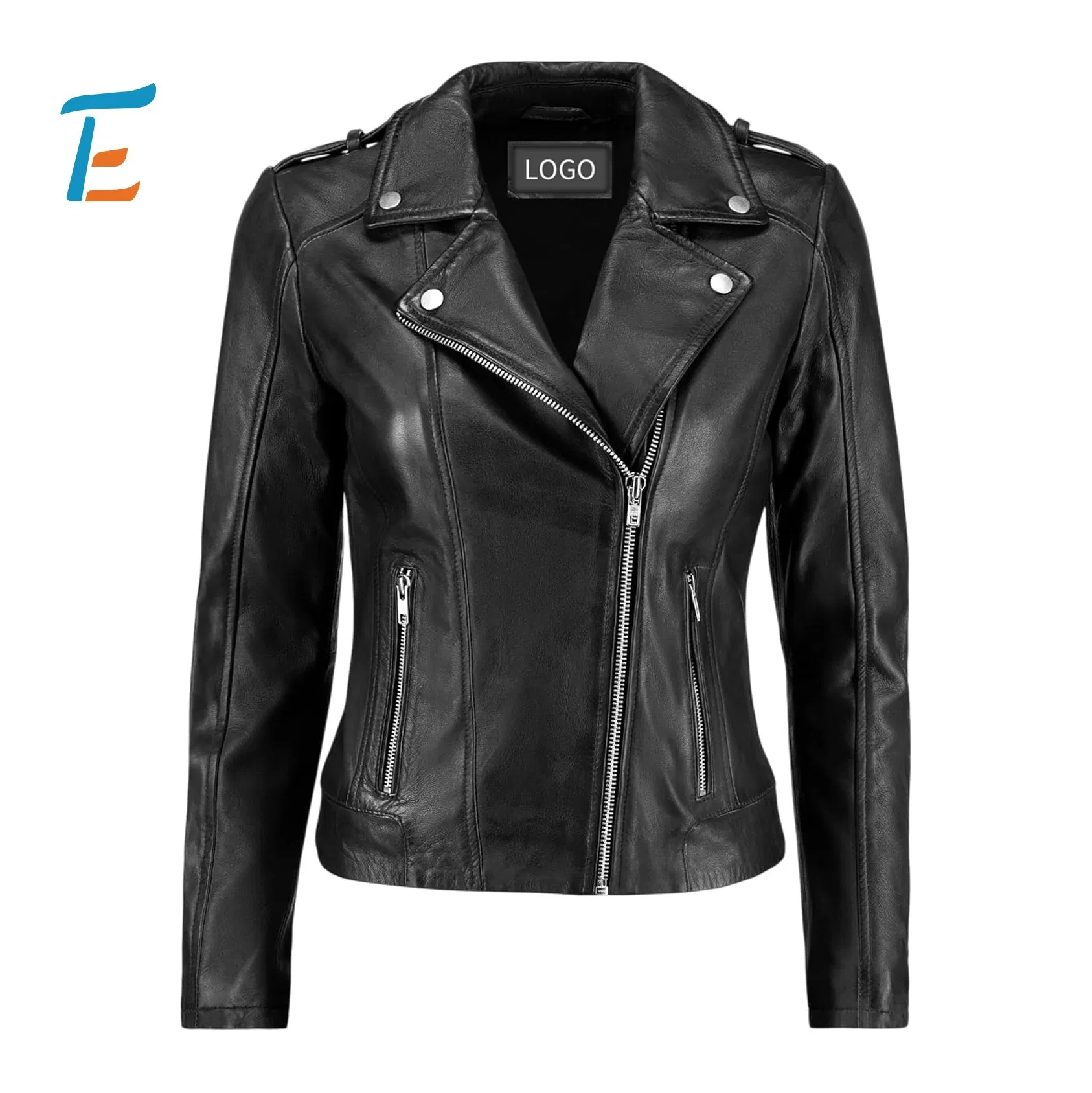 Lightweight PU Leather Jacket Womens Solid Color Distressed Texture Biker Leather Jacket