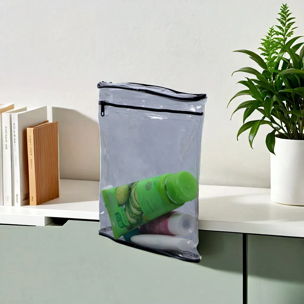 Premium Waterproof Transparent PVC Clear Pouch with Stylish Black Trims