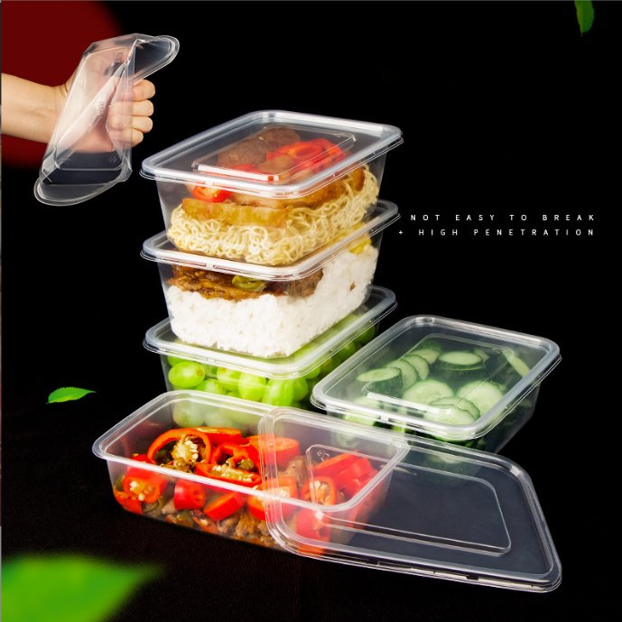 Hot Selling Transparent Rectangular Disposable Plastic Food Container, PP Microwave Food Lunch Box