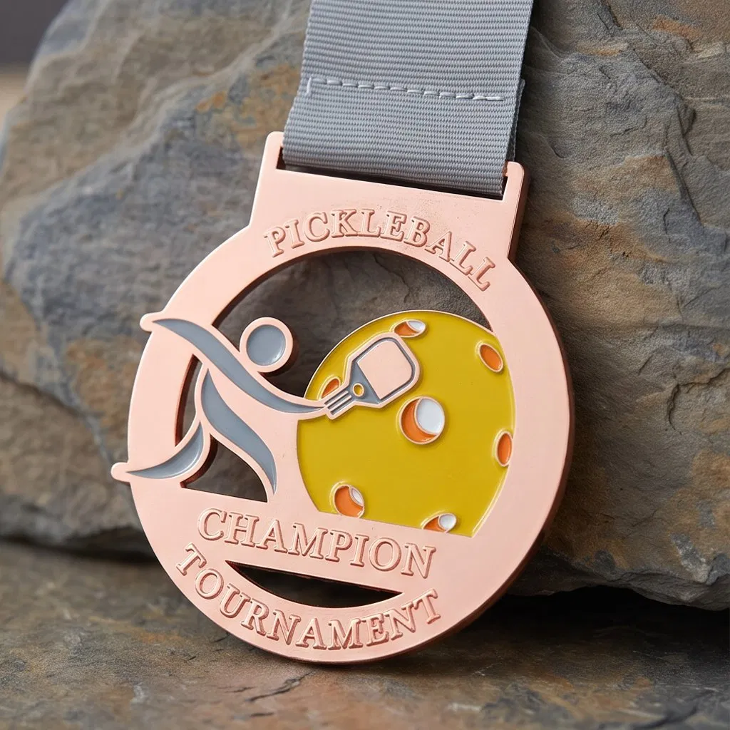 Personalized Logo Award Medallions Custom Metal Pickleball Medals with Neck Ribbon