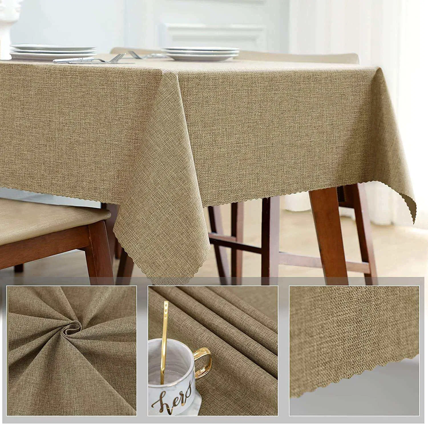 Custom Reusable Natural Jute Tablecloth with Lace Hessian Burlap Table Cover