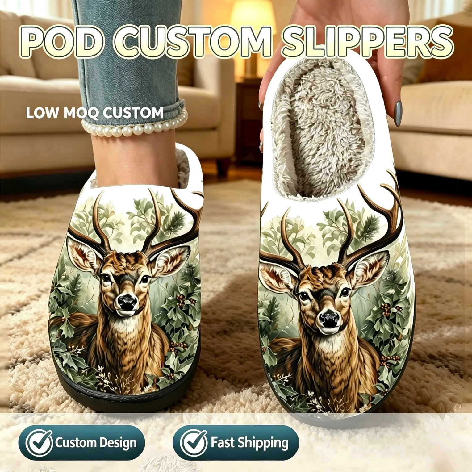Custom Winter Slippers Pod Print Personalized Printed Home Slippers 1 Pair MOQ
