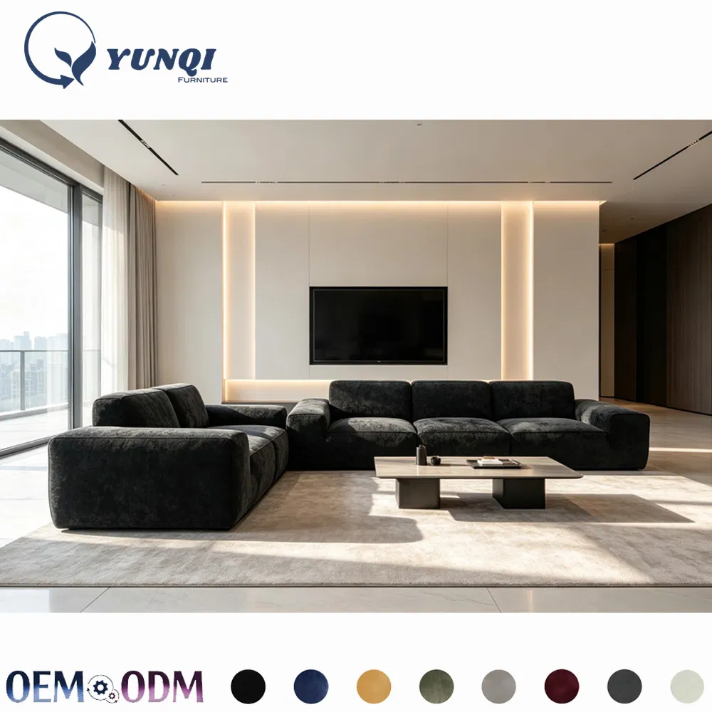 360cm Modern Block Shape Deep Seat Plush Fabric Modular Sofa