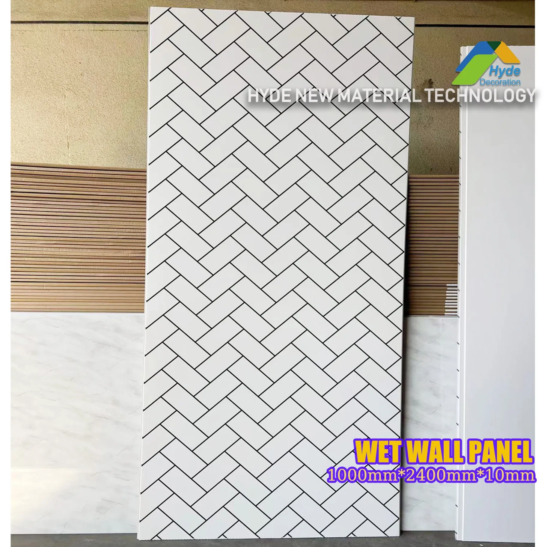 Wholesale Waterproof Decorative White Herringbone Wetwall Board PVC Bathroom Shower Wall Tile Panel 10mm