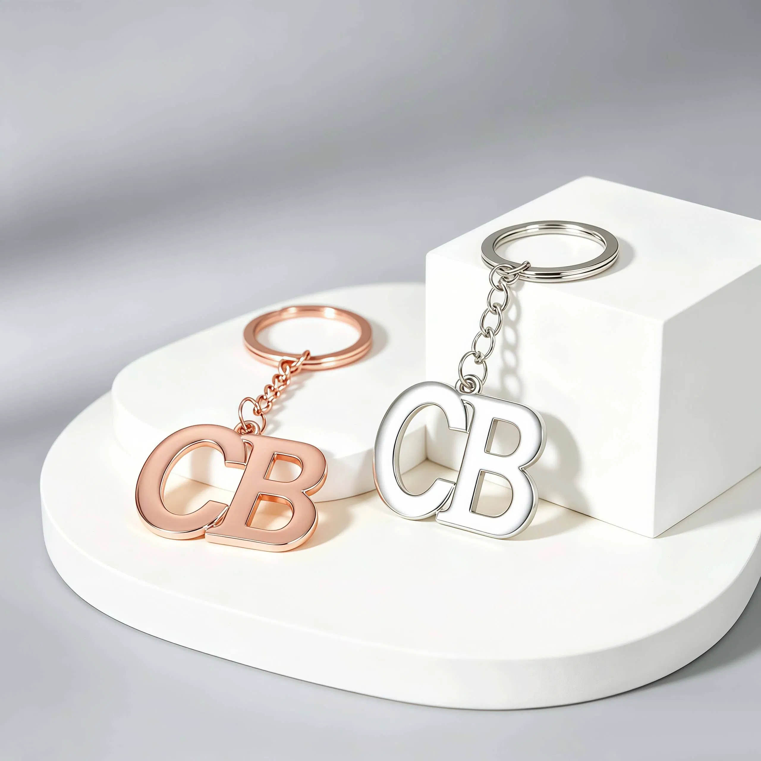 Unique Double Initial Keychain with Fashionable Rose Gold Monogram