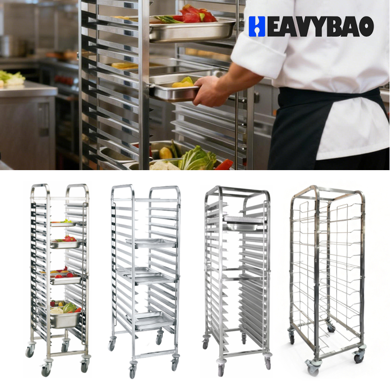 Heavybao Stainless Steel Multifunctional Baking Pan Rack Trolley for Commercial Kitchens