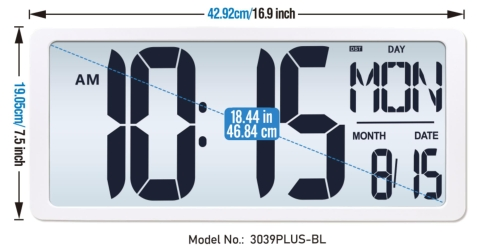 Batteries Driven Large LCD Digital Wall Clock with High Resolution Glass Screen