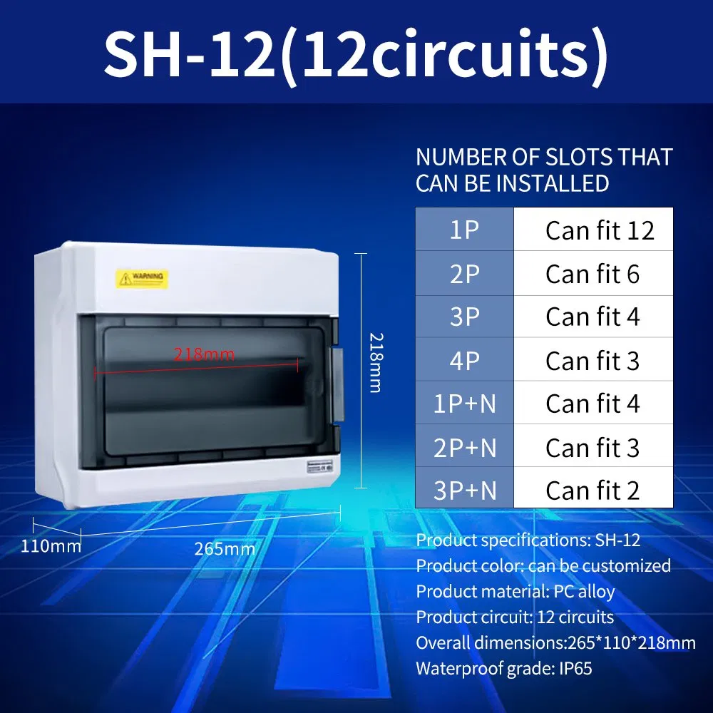 Made in China IP65 12way Outdoor Waterproof Distribution Box Size Plastic Electrical Panel Boards