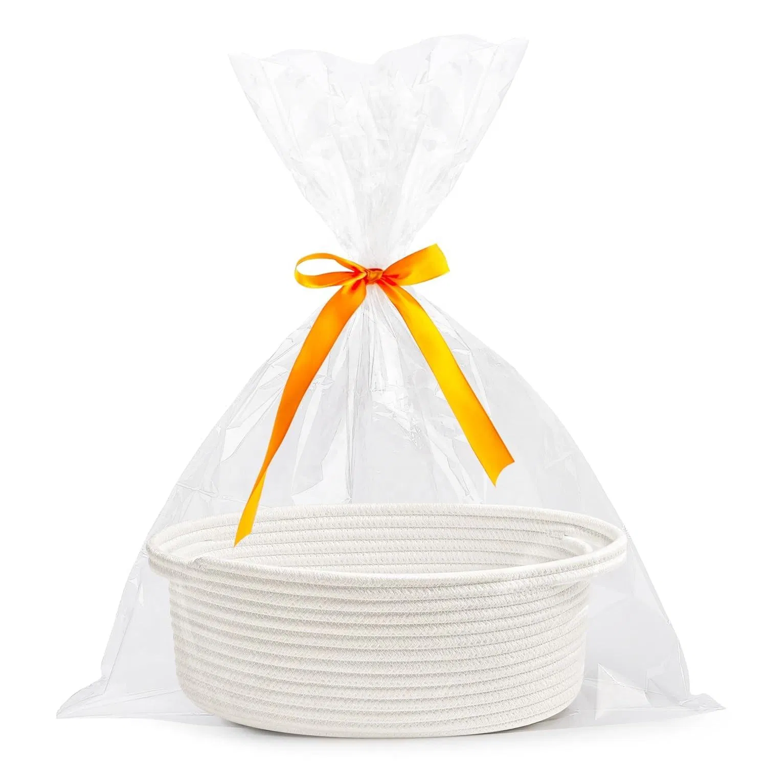 Custom Durable Woven Storage Basket Cotton Rope Basket with Handles and Ribbons for Gifts