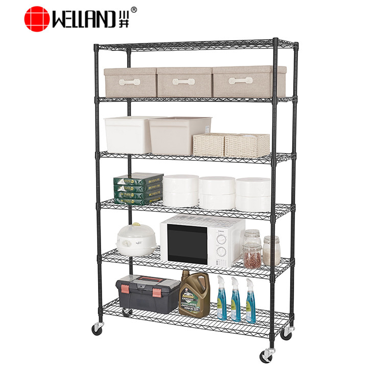 High-Quality 6 Layers Black Wire Metal Storage Utility Rack Shelves for Warehouse Garage Office