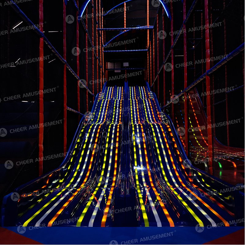 Custom Indoor Playground with LED Slides, Trampoline Park, Ninja Course & Super Climber Cheer Amusement