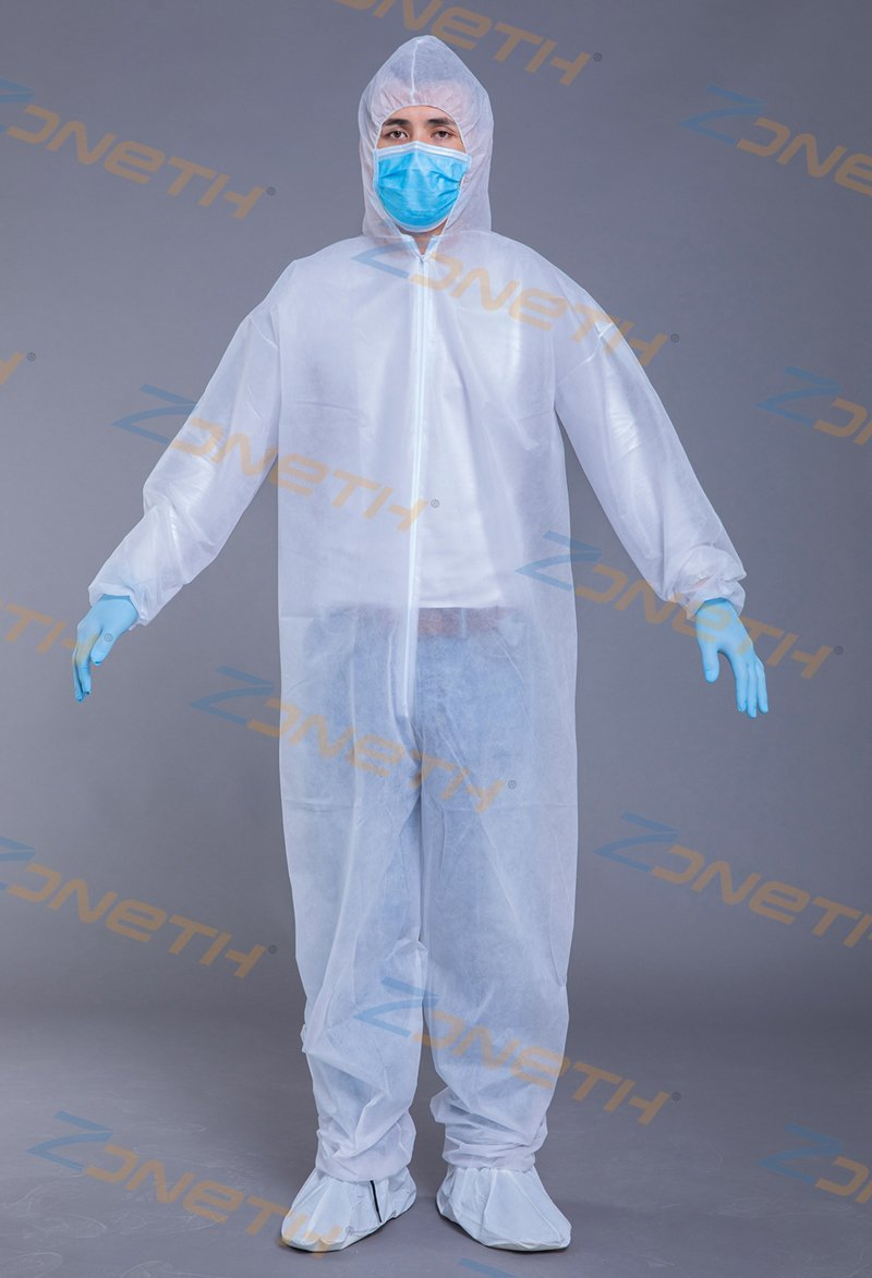 50GSM SMS Non-Woven Disposable Protective Coverall Without Taping White Blue CE FDA AAMI Level 2 ISO9001 ISO13485