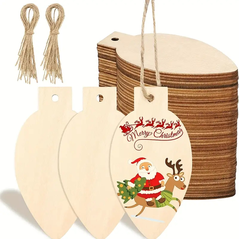 Christmas Bulb Wooden Pendants - DIY Blank Hanging Decorations for Festive Home Dé Cor