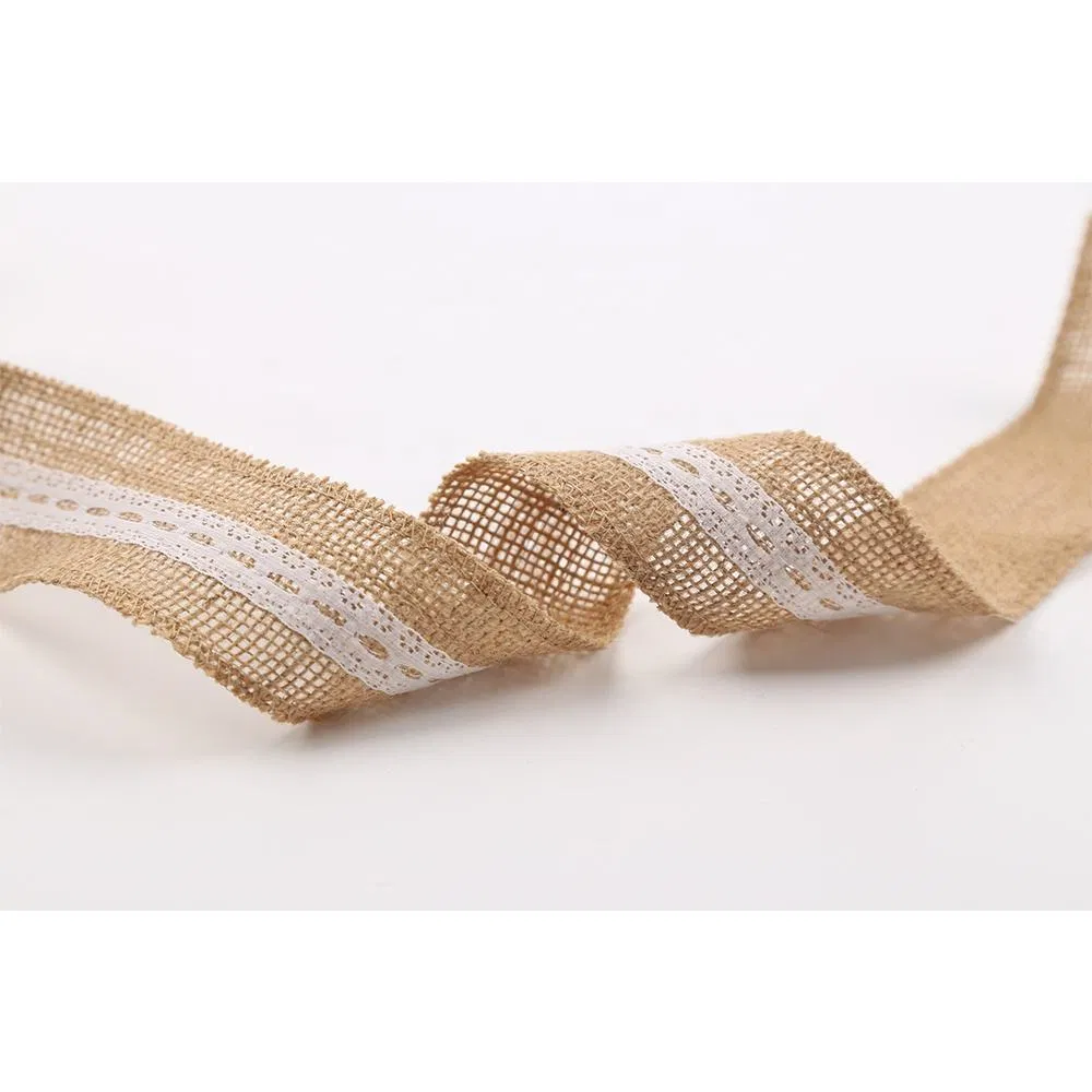 Wholesale Vintage Burlap Lace Ribbon 100% Jute Fabric Roll Natural Jute Ribbon