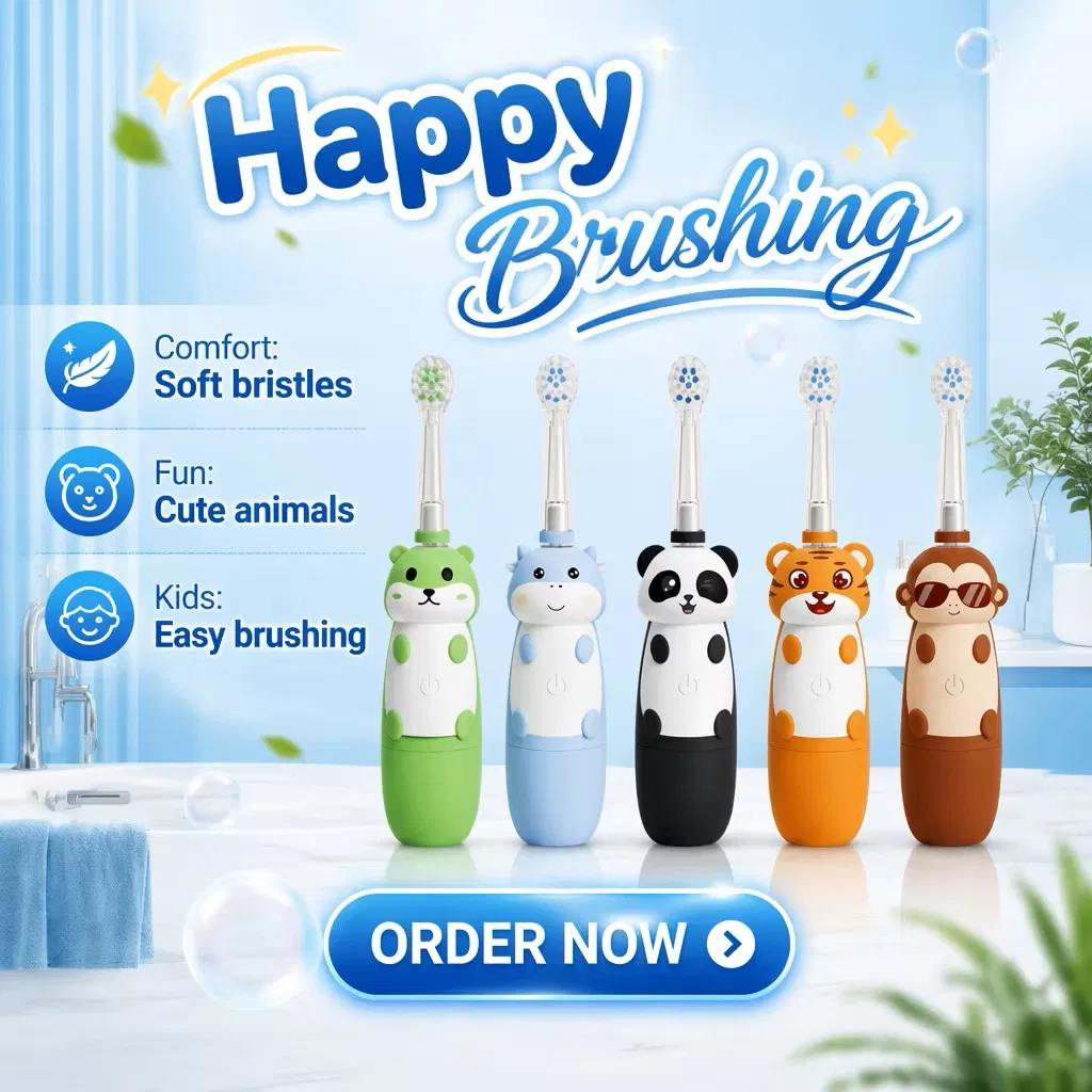 OEM Customizable Kid Cartoon Rechargeable Smart Electronic Toothbrush for Kids