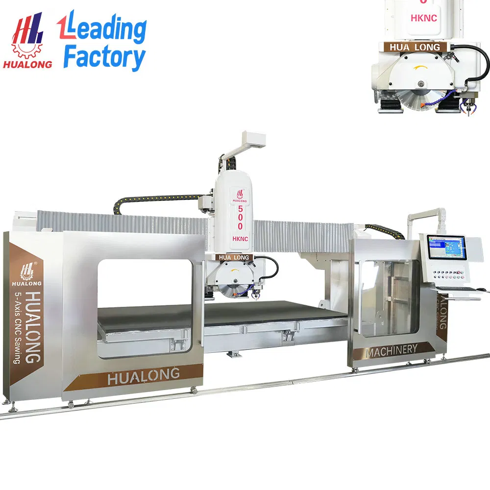 2026 Hualong Machinery Italian System Softwear 5 Axis CNC Bridge Saw Granite Marble Stone Cutting and Milling Machine for Countertop Tombstone Processing