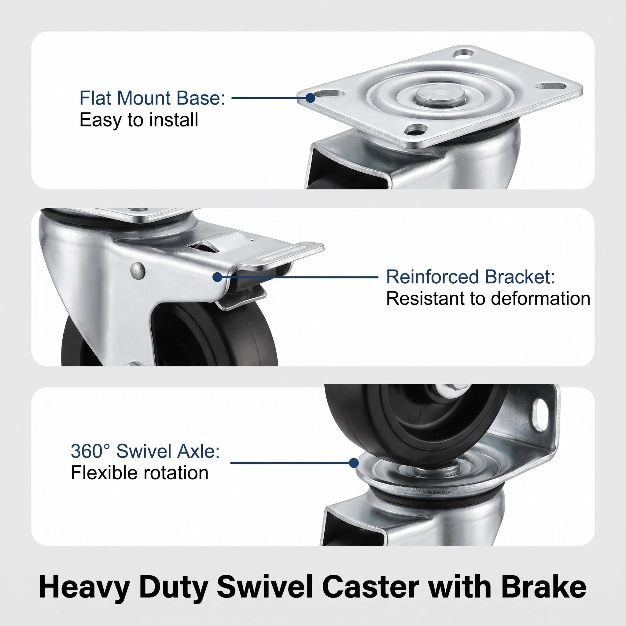 Factory Light Duty Outdoor 3 Inch Side Mount Mini Casters with Total Lock Brake
