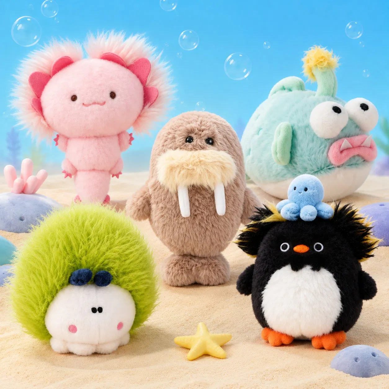Cute Pink Axolotl Plush Doll Gel Pen, Detachable Plush Topper, Creative Student Stationery