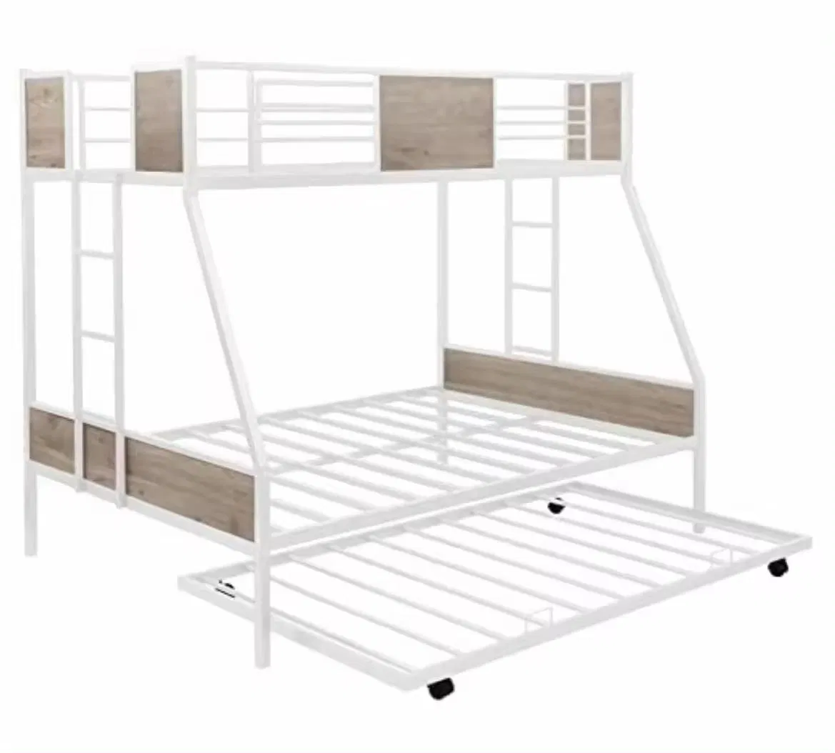 International Metal Bunk Beds Twin Over Full Size Bunk Bed Frame with Trundle & Two-Side Ladders for Adults