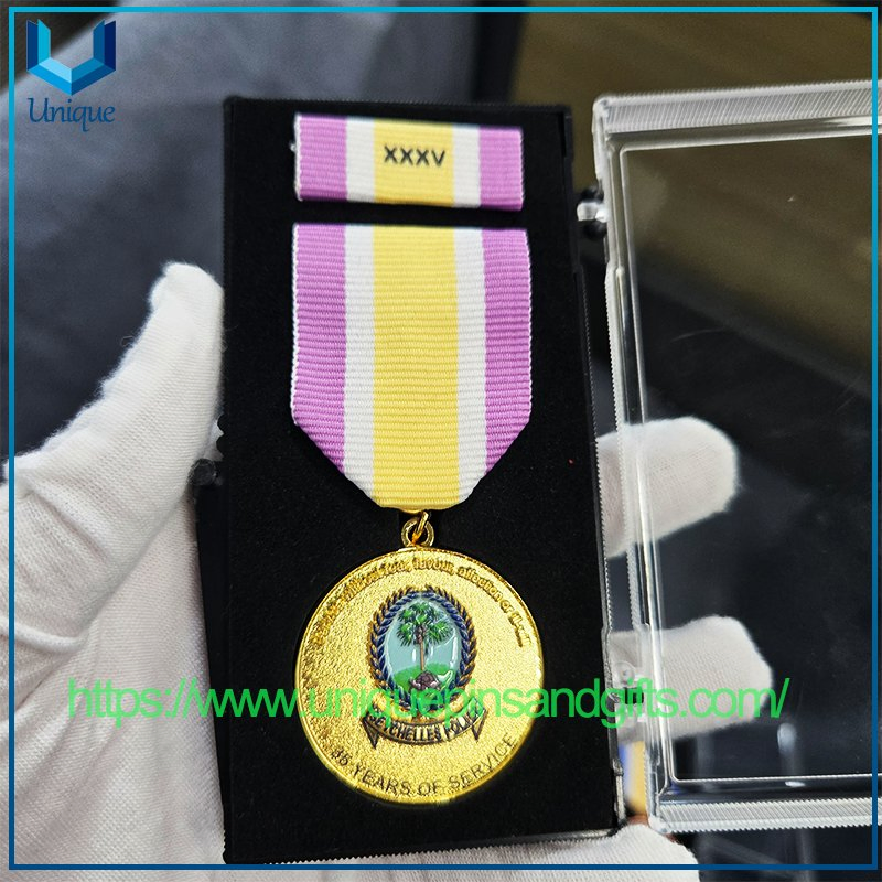 Custom Distinguished Service Police Medal Seychelles Silver Enamel Award Medal with Ribbon