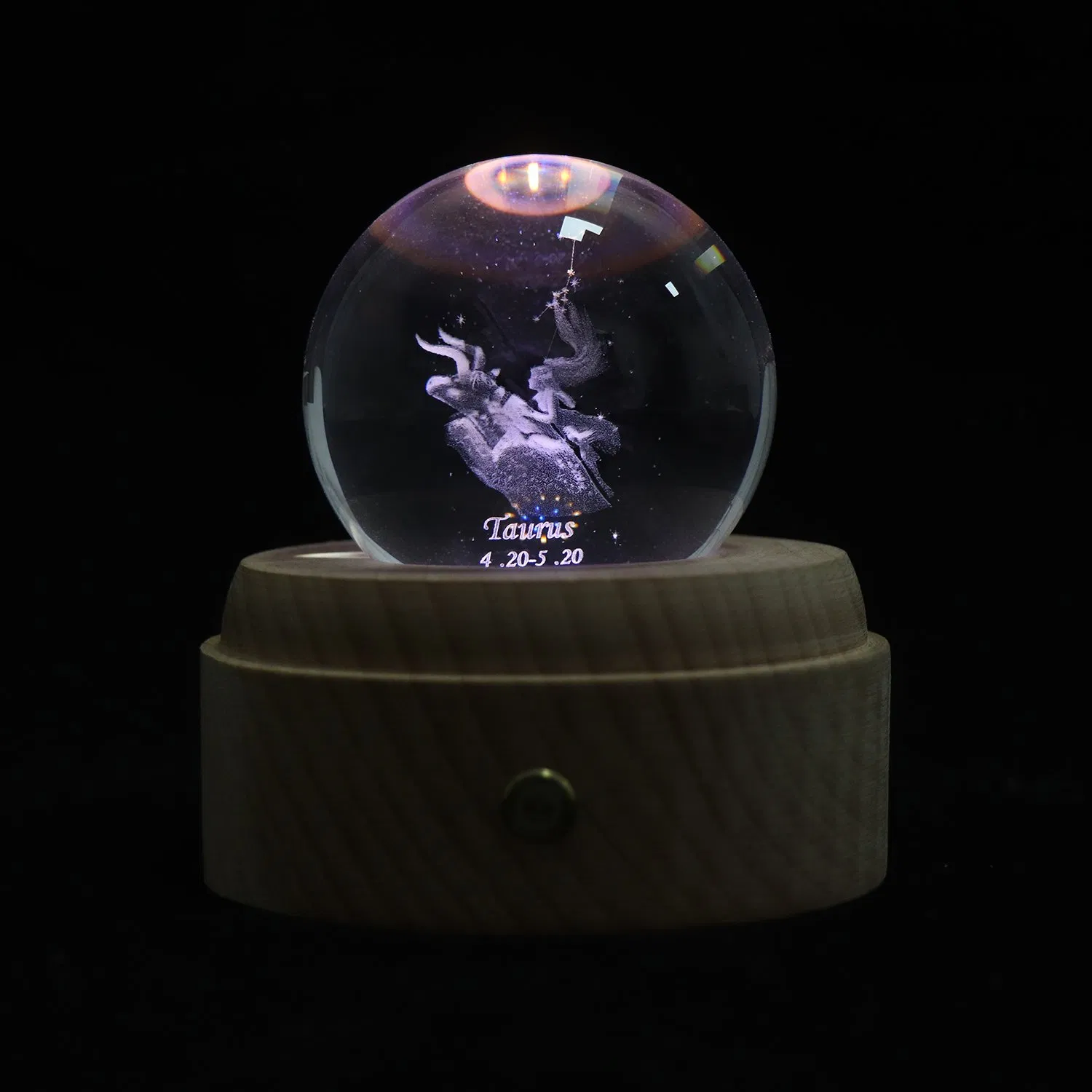 Hot Taurus 12 Constellations RGB Crystal Night Light Music Box Wood Light Base Decoration Table Desk Lamp for Christmas