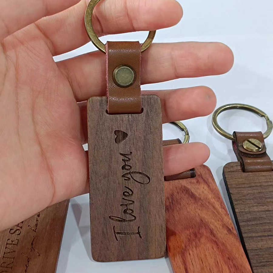 Wholesale Sublimation Blanks Keychain Wood Accessories Wooden Key Chain Keychain for Engraving Leather Wooden Custom Keychain