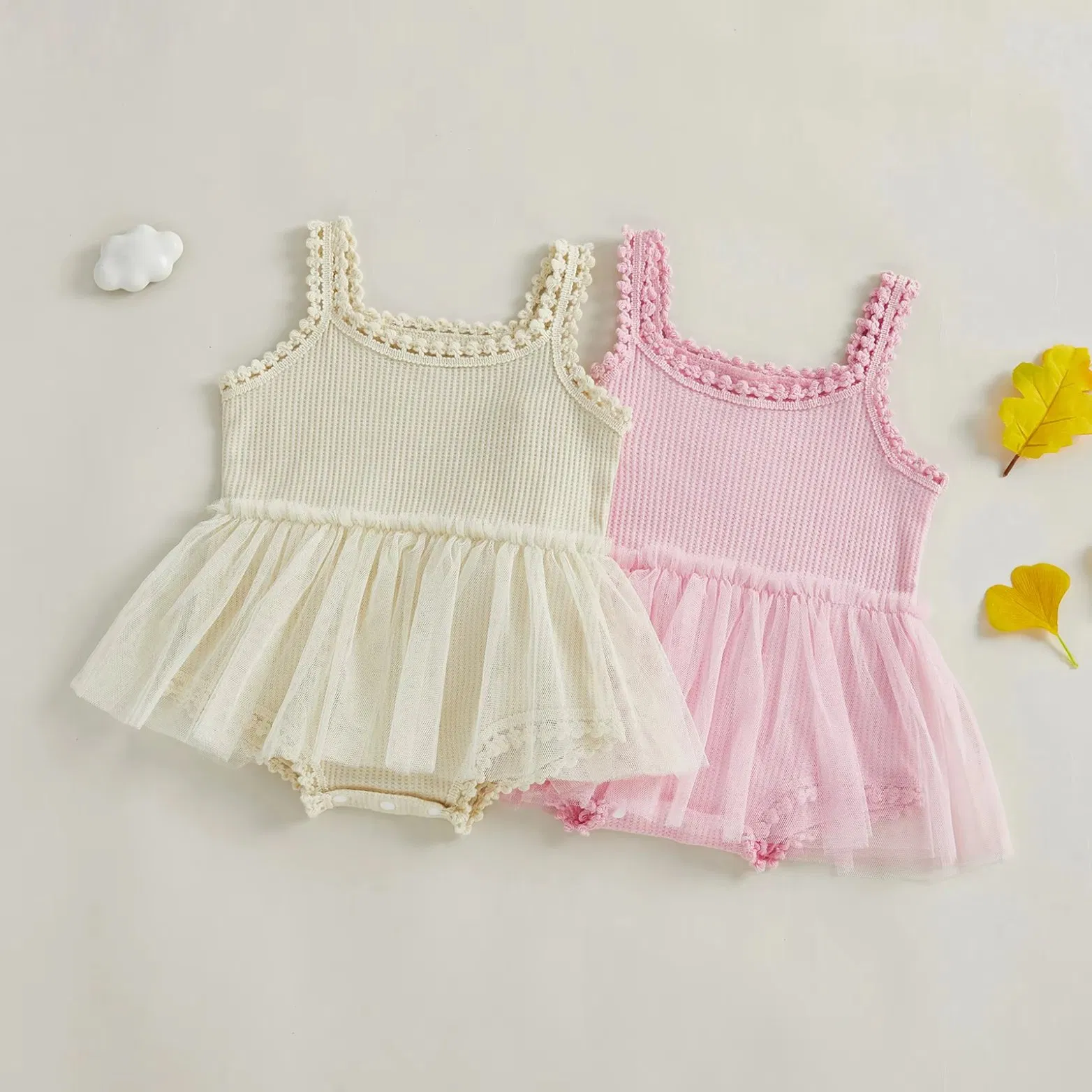 Summer Infant Sleeveless Tulle Patchwork Waffle Baby Girls Romper
