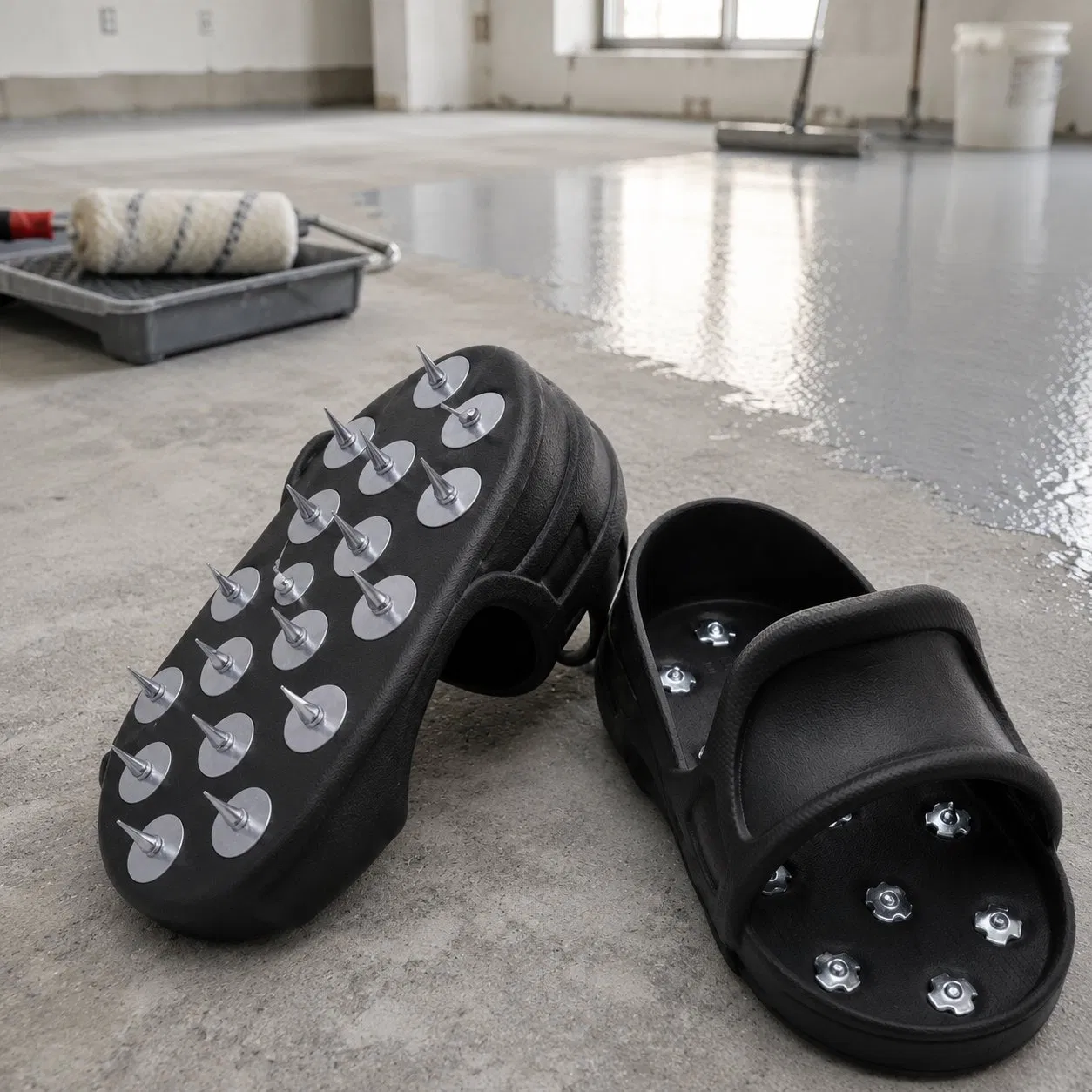 Durable Spike Footwear for Epoxy and Concrete Finishing