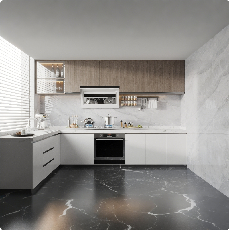 Solid Wood Walnut Combine Lacquer Kitchen Cabinets and Bathroom Kitchen Cabinets Flat Pack Solid Wood