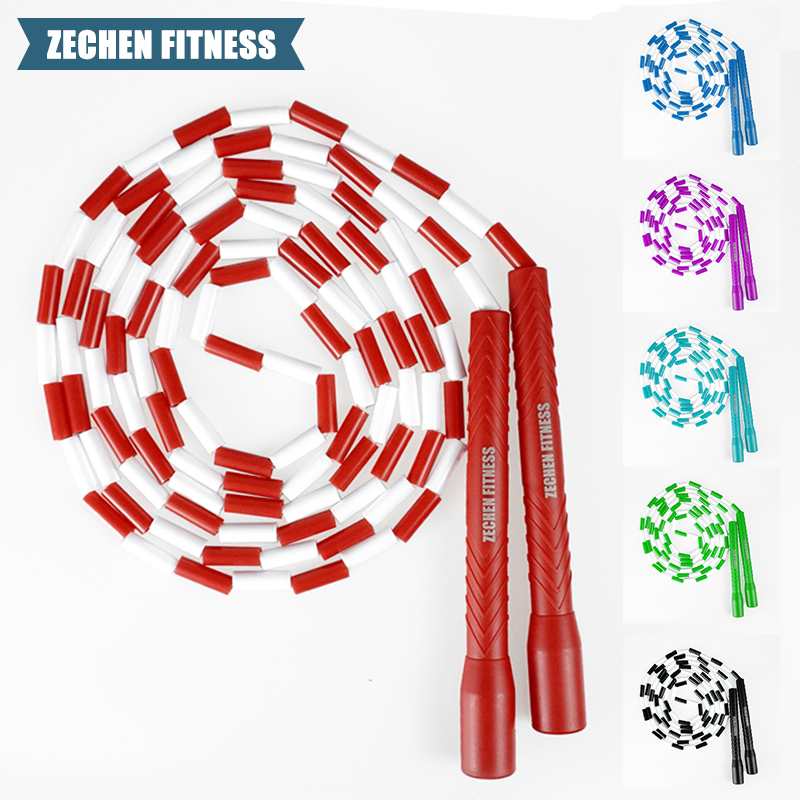 Custom Logo Colored Beaded Jump Rope Plastic Handle Crossfit Skipping Rope