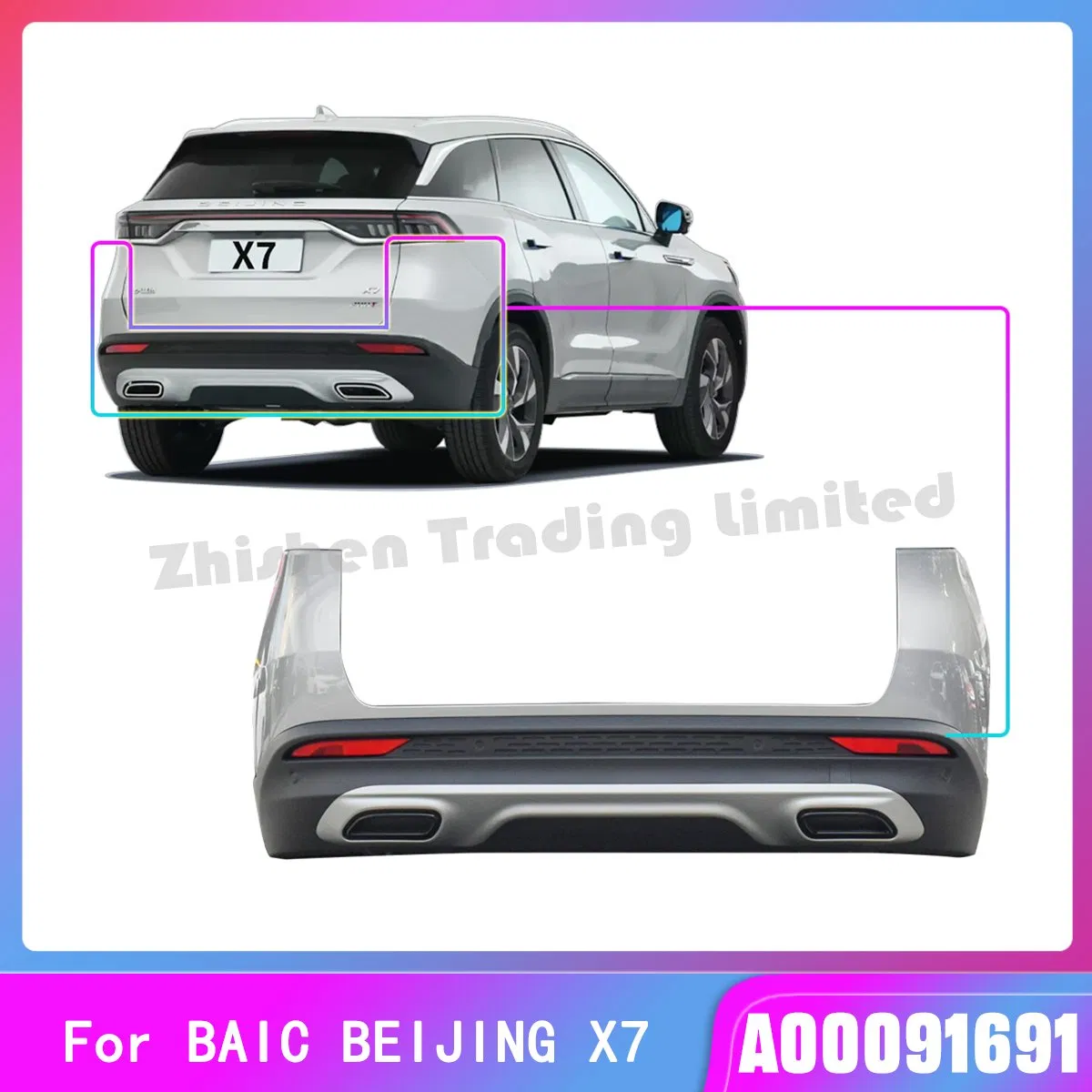 Baic Auto Spare Part Auto Accessory for Old X7 Rear Bumper Assembly Upper and Lower Skin Deflectors Tail Lights Brackets Exhaust Pipe Decorative Covers