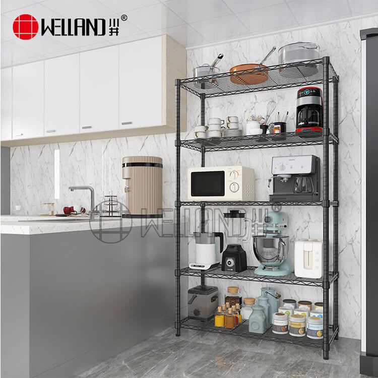 Black 5-Tier Powder Coated Steel Wire Shelving Kitchen Ware Storage Holders & Racks
