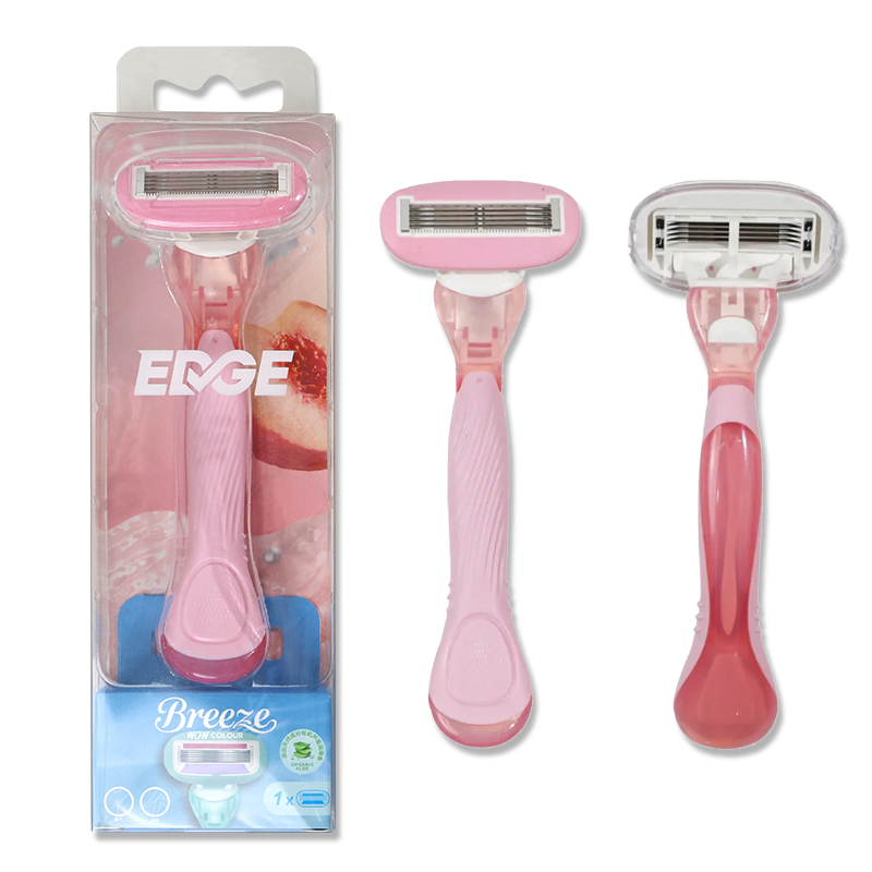 5-Blade Women's Manual Razor with Long Handle and Moisture Strip