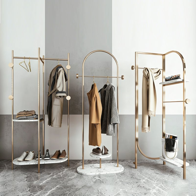 Minimalist Commercial Display System Gold Metal Garment Rack for Retail