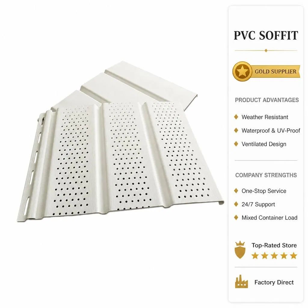 PVC Soffit Board Vented Waterproof UV Resistant Anti-Aging Hollow Wood Look Outdoor Roof Eaves Soffit Panel