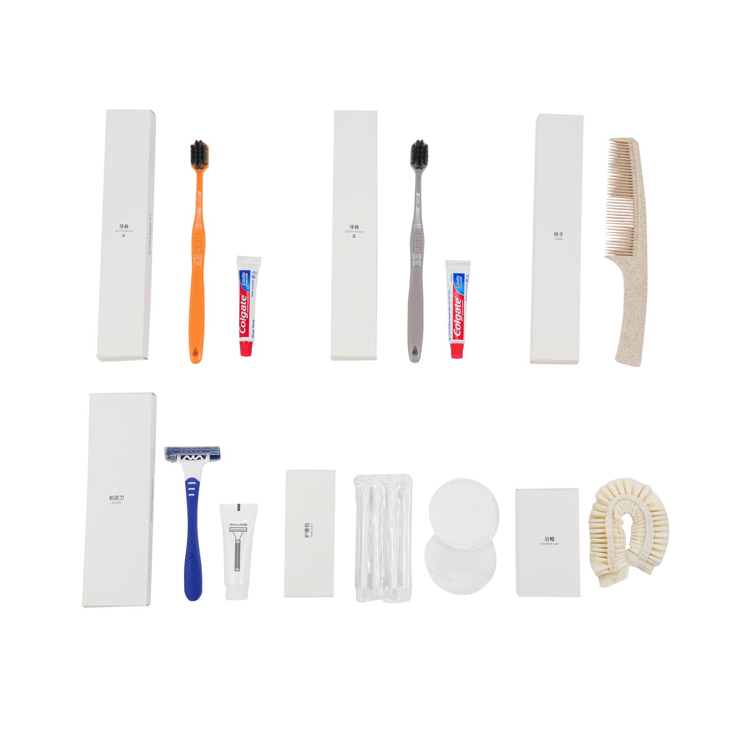 Premium Hotel Bath Amenities Complete Set with Vanity Kit Razor Comb Toothbrush Mirror for Luxury Accommodations