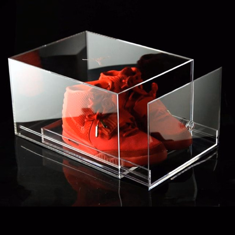 Custom Made Clear Acrylic Shoe Box with Sliding Drawer for Collection Display