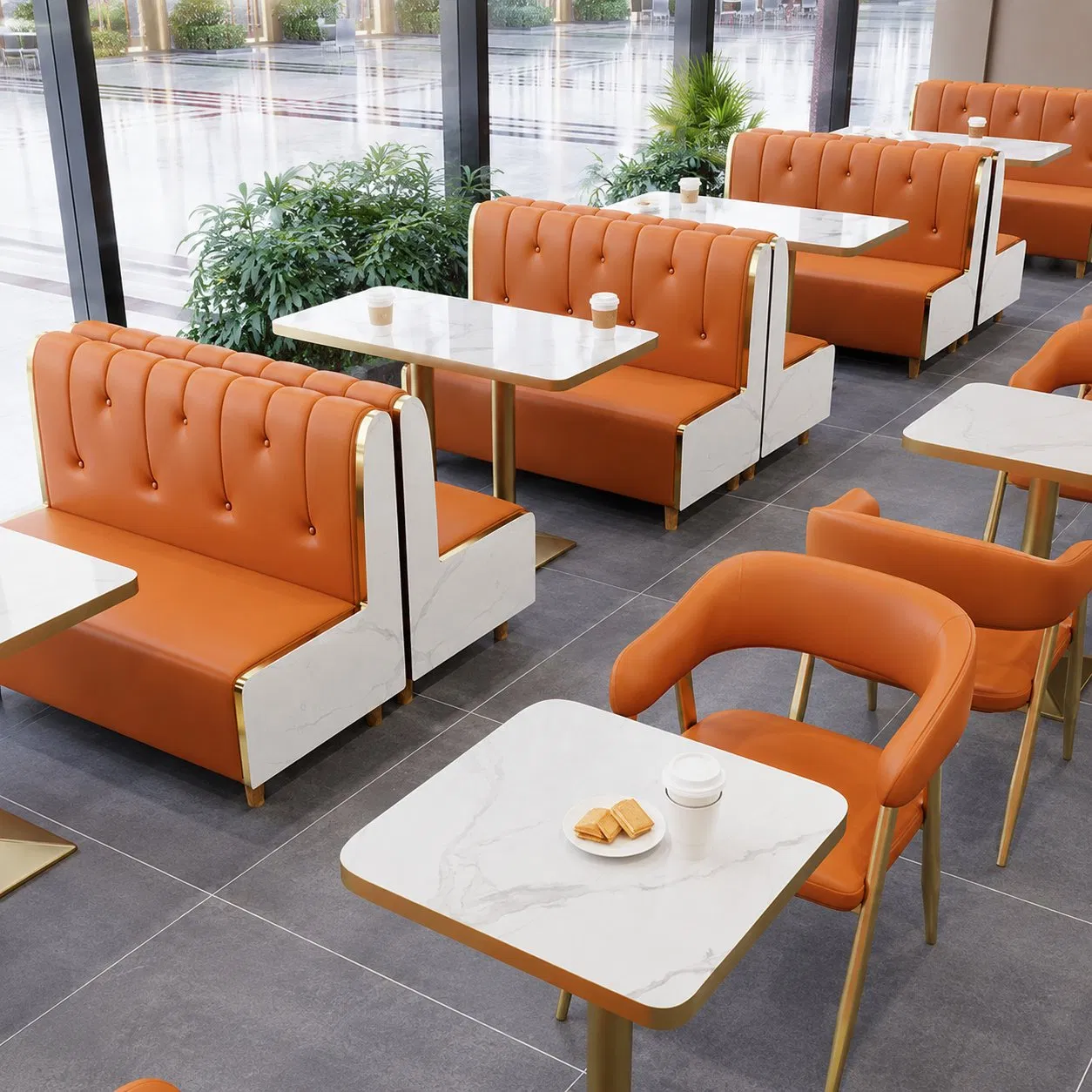 Cheaper Price Commercial Project Cafe Wooden Furniture Sofa Booth Seating Restaurant Furniture Table and Chair