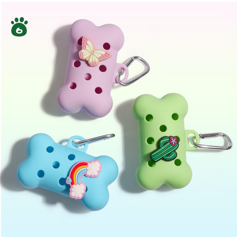 2026 New Design Eco-Friendly Sil Poop Bag Carrier Unscented Hands-Free Portable Design Dogs Sustainable Rubber Cute Cats Animals