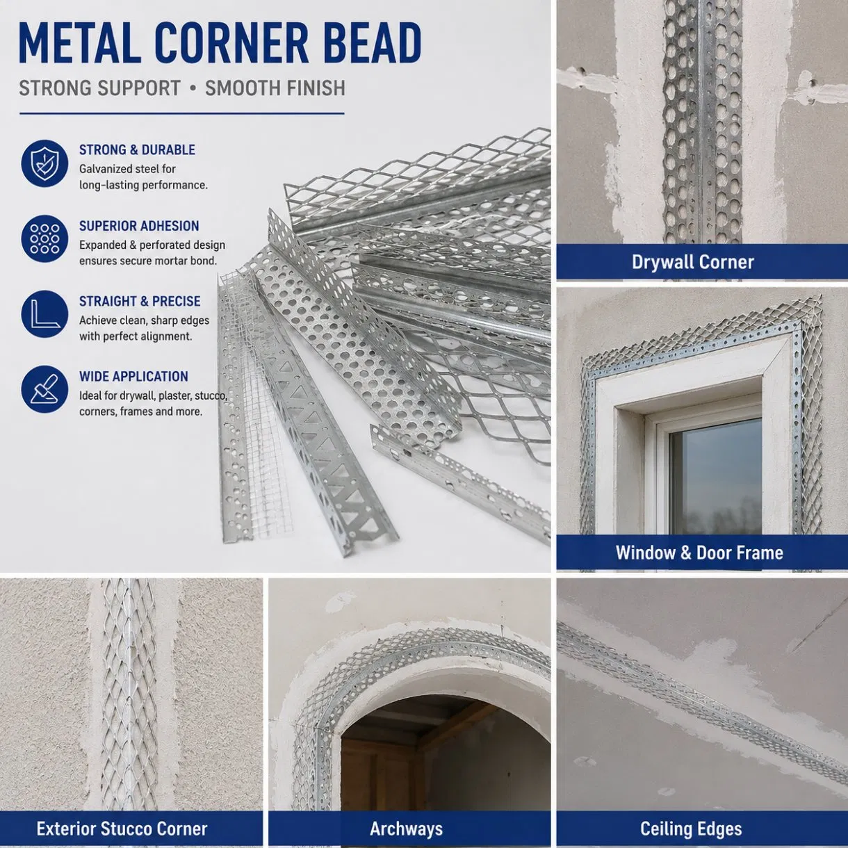 Anti-Rust Galvanized Steel Plain Weave Perforated Corner Bead Mesh Angle Bead for Drywall System Wall Corner Protection
