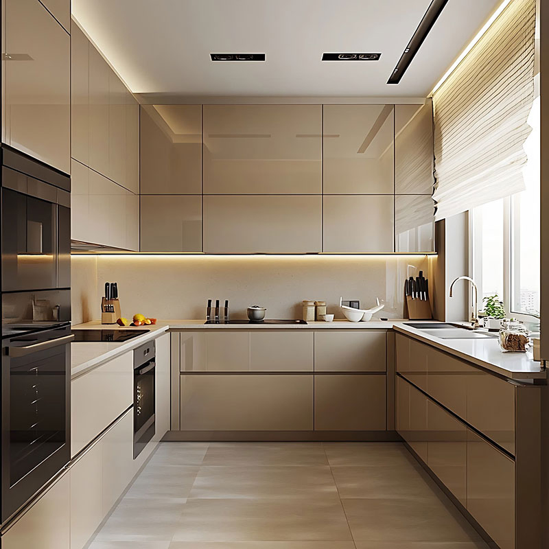 Complete Modern Modular Small Wood Cabinets Kitchen Furniture Set Simple Durable Design with Island for Home Apartment Use