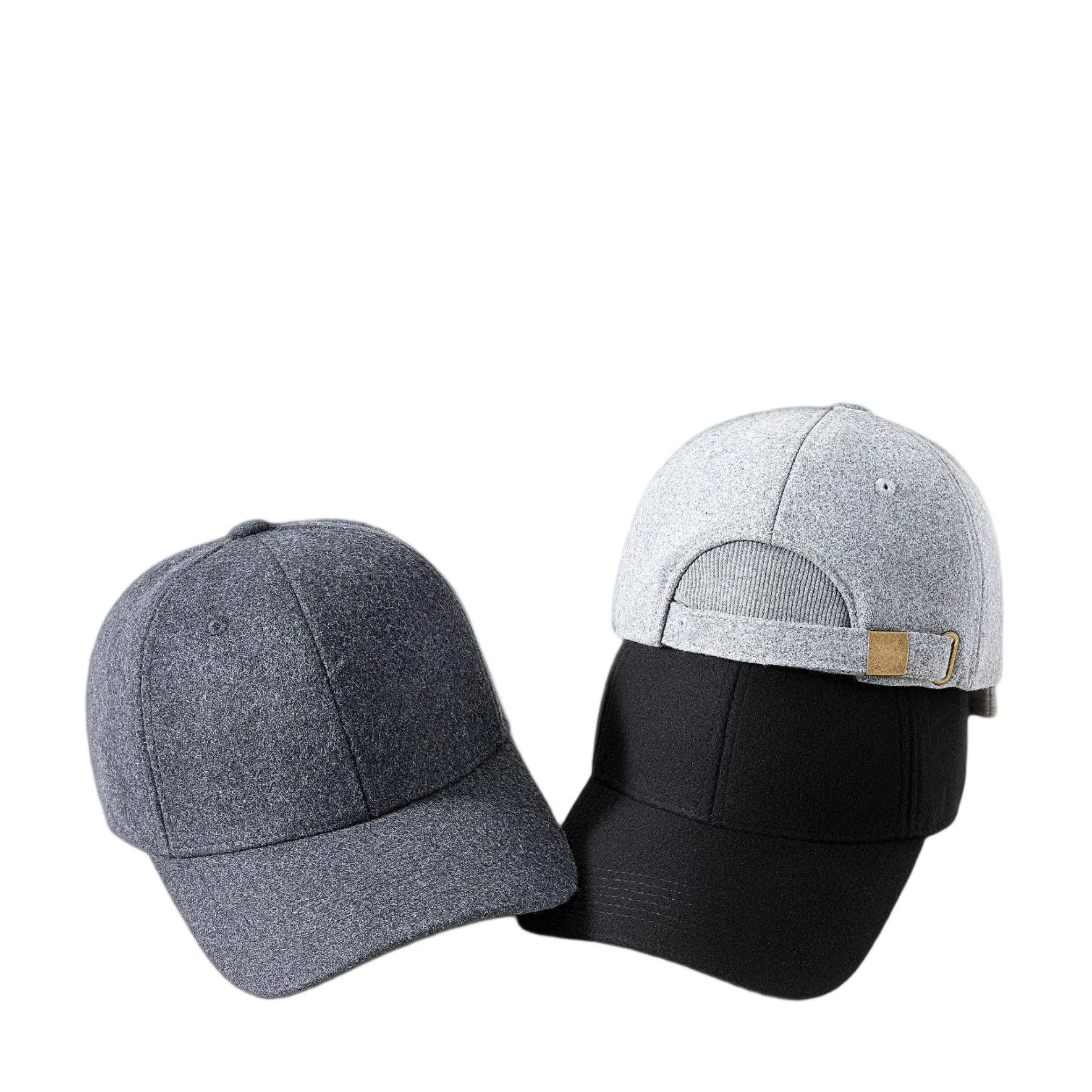 Wool Polyester Blend Baseball Cap Wholesale, Winter Dad Hat with Adjustable Leather Strap